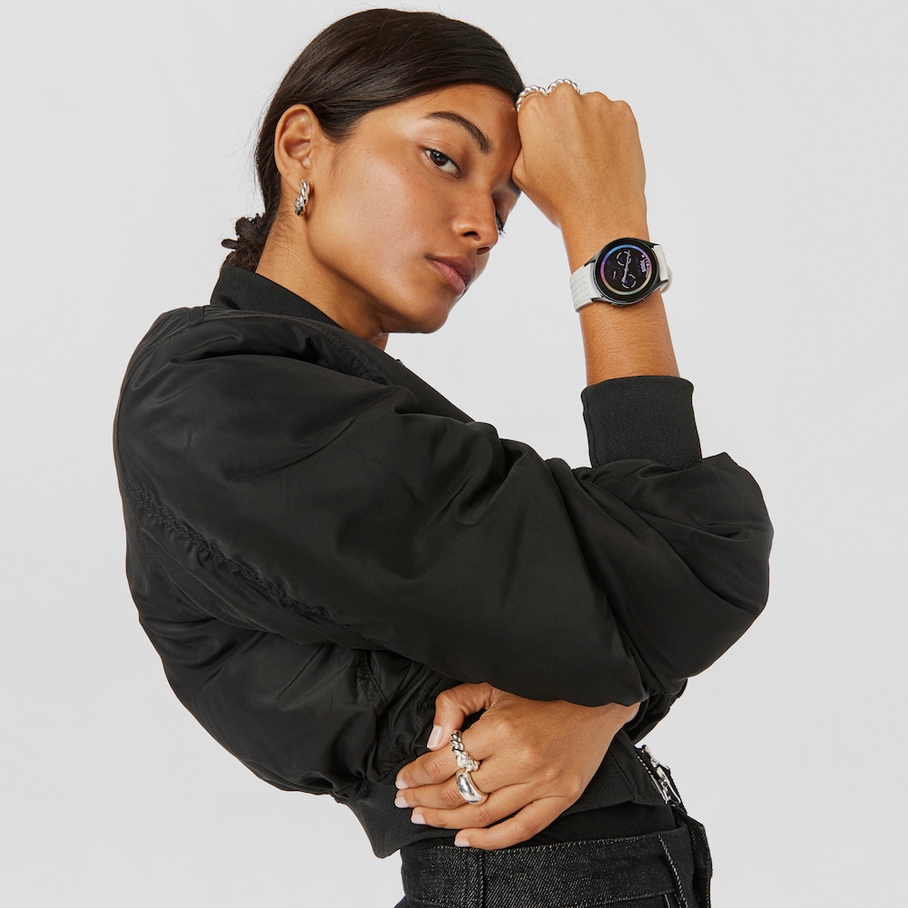 Rel&oacute;gio Samsung Galaxy Watch 5 X TOUS smartwatch em alum&iacute;nio cinzento com banda de silicone cinzenta