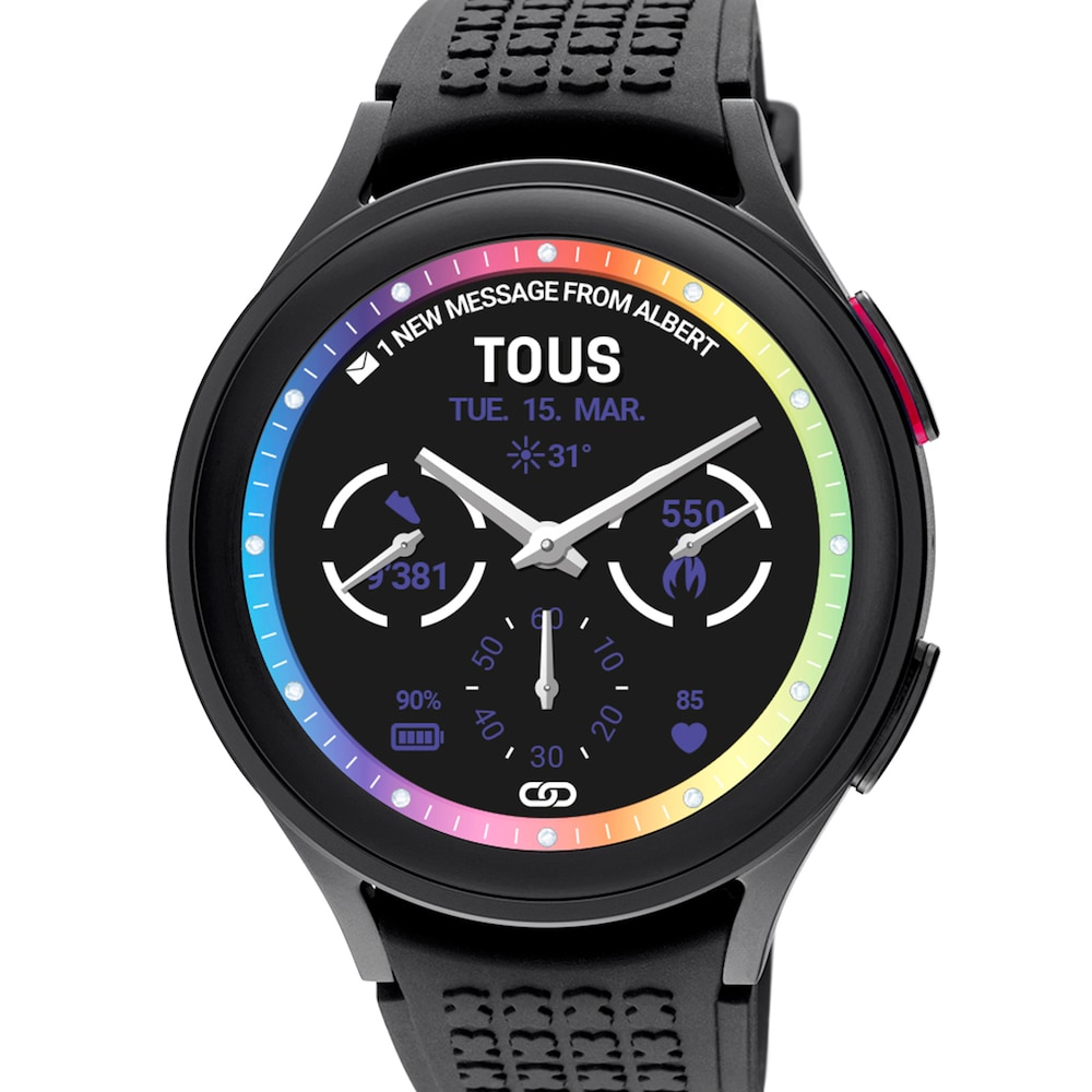 Rel&oacute;gio Samsung Galaxy 5 Pro X TOUS smartwatch de tit&acirc;nio preto com pulseira de silicone preta