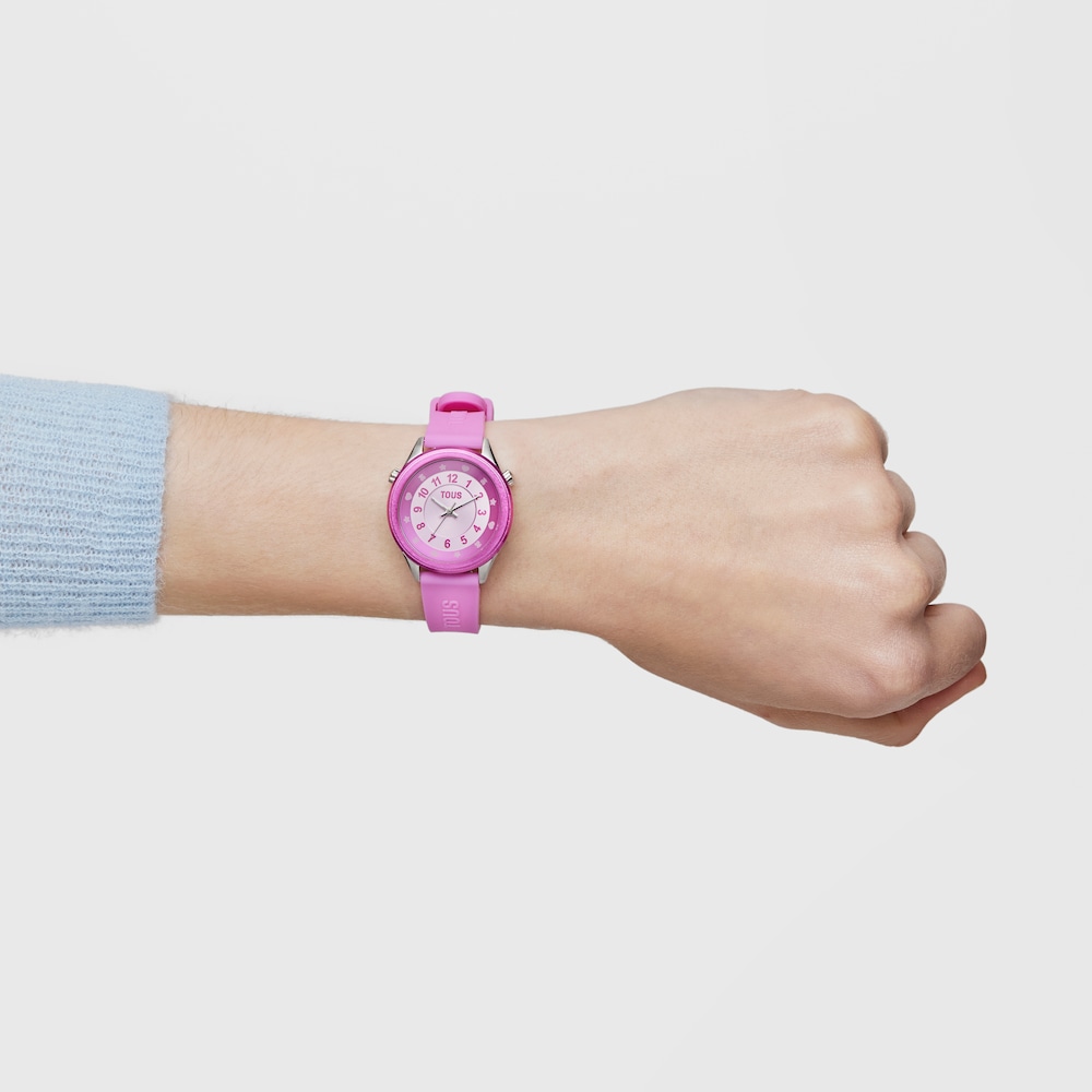 Reloj anal&oacute;gico fucsia de acero Mini Self Time