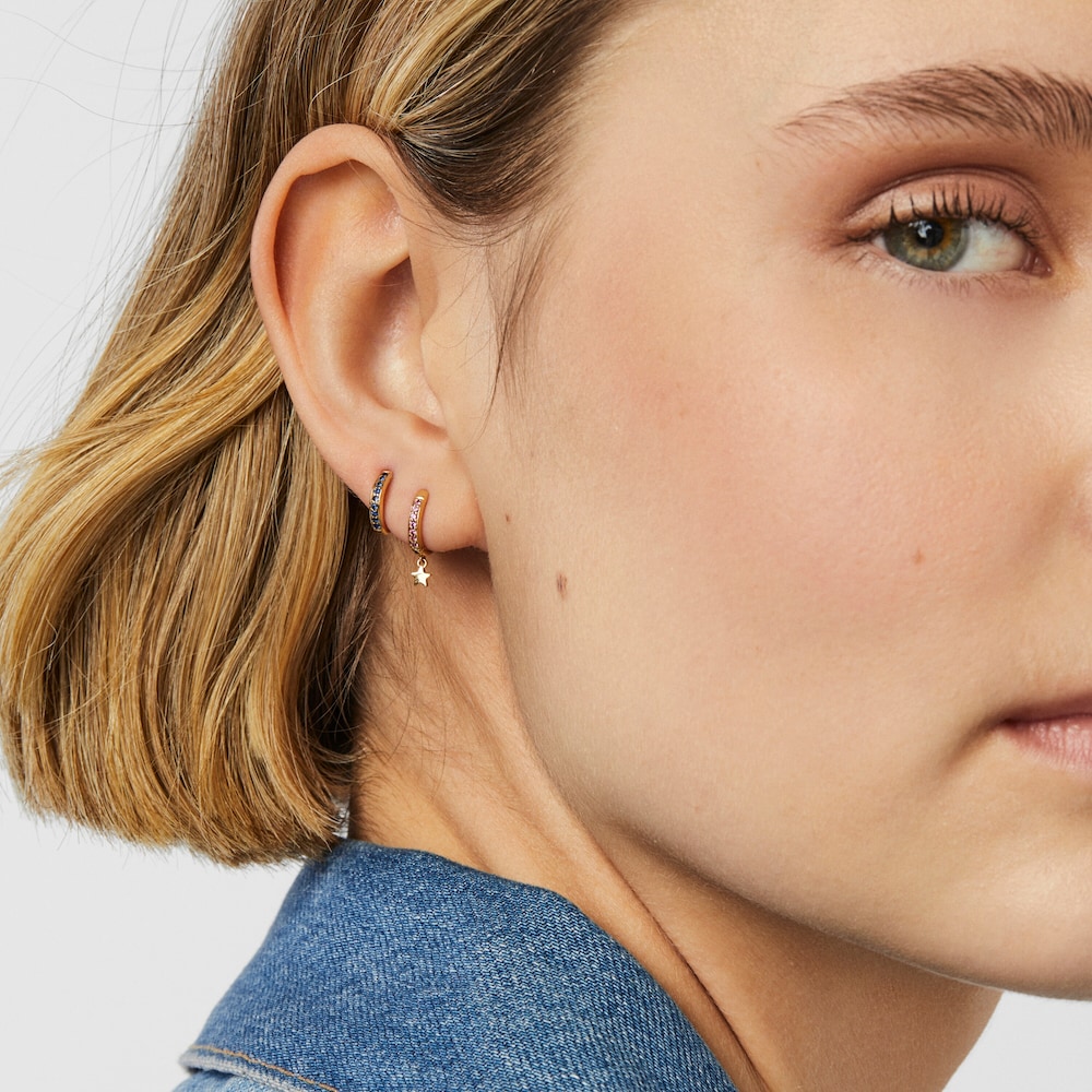 Pendiente aro de oro 18K, zafiro rosa y diamantes TOUS Basics