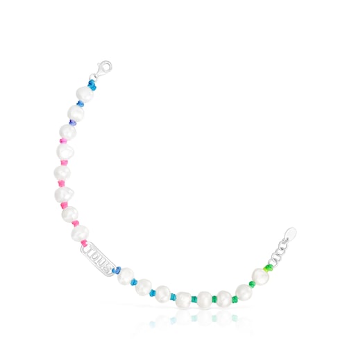 Multicolored nylon Bracelet with silver and cultured pearls Logo image number 0