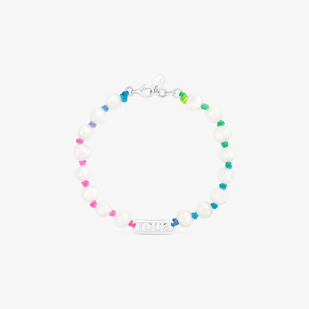 Pulsera de nylon multicolor, plata y perlas cultivadas Logo