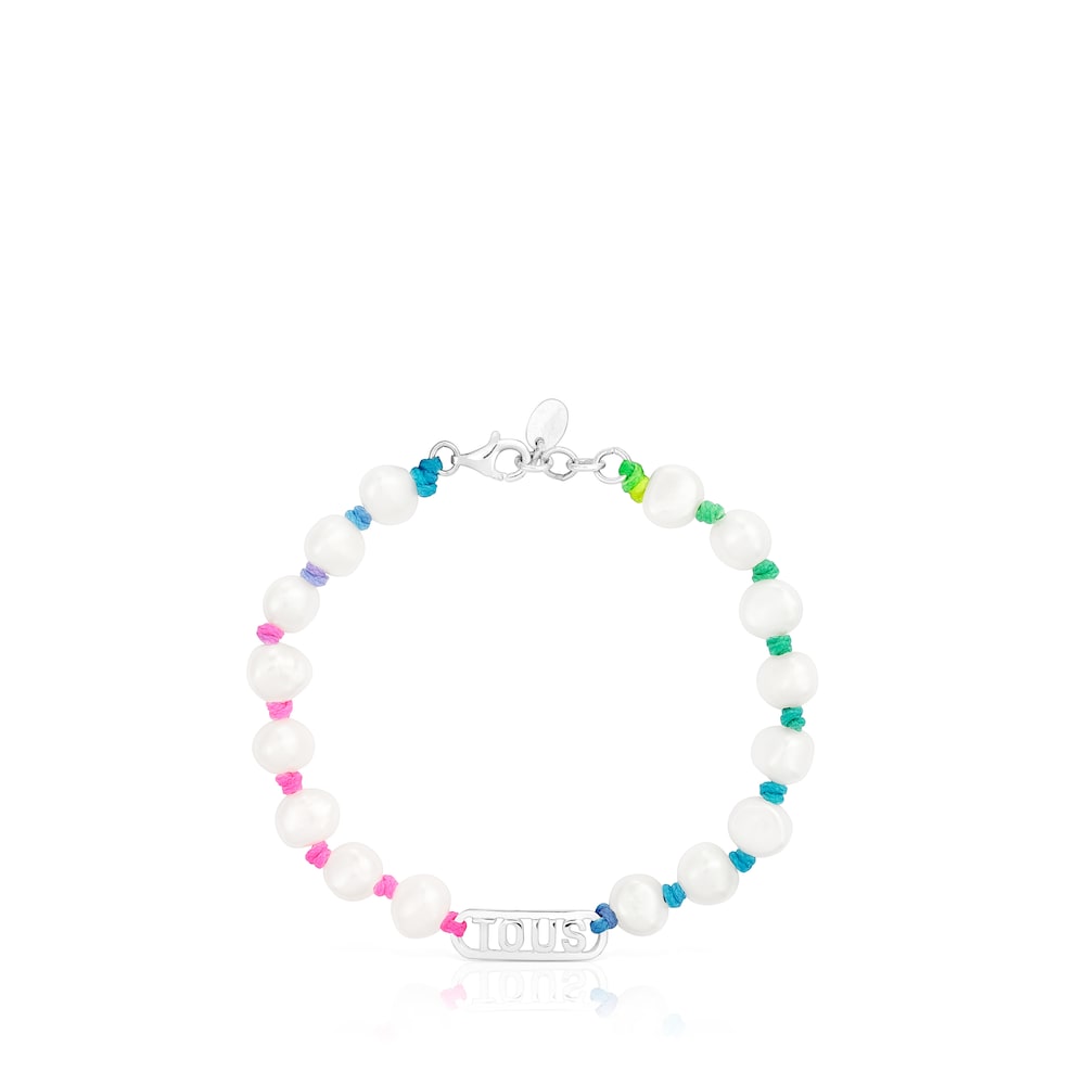 Pulsera de nylon multicolor, plata y perlas cultivadas Logo image number 1