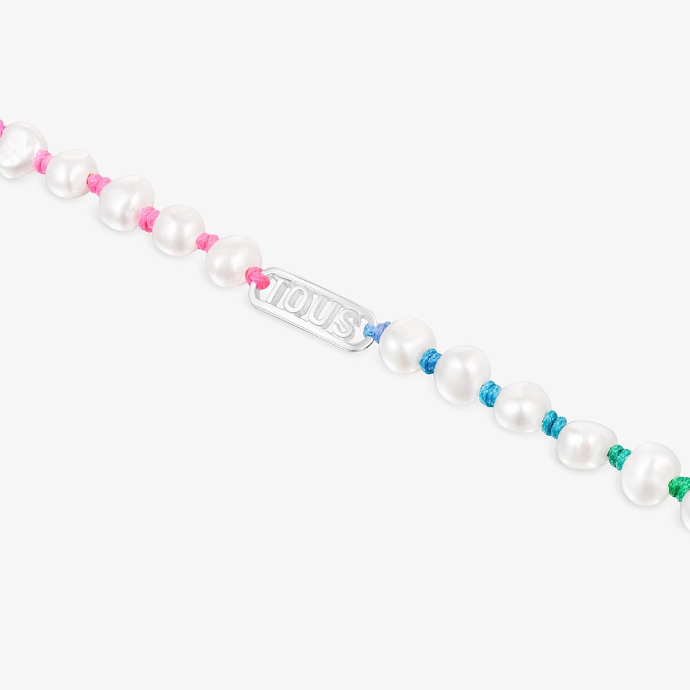 Pulsera de nylon multicolor, plata y perlas cultivadas Logo