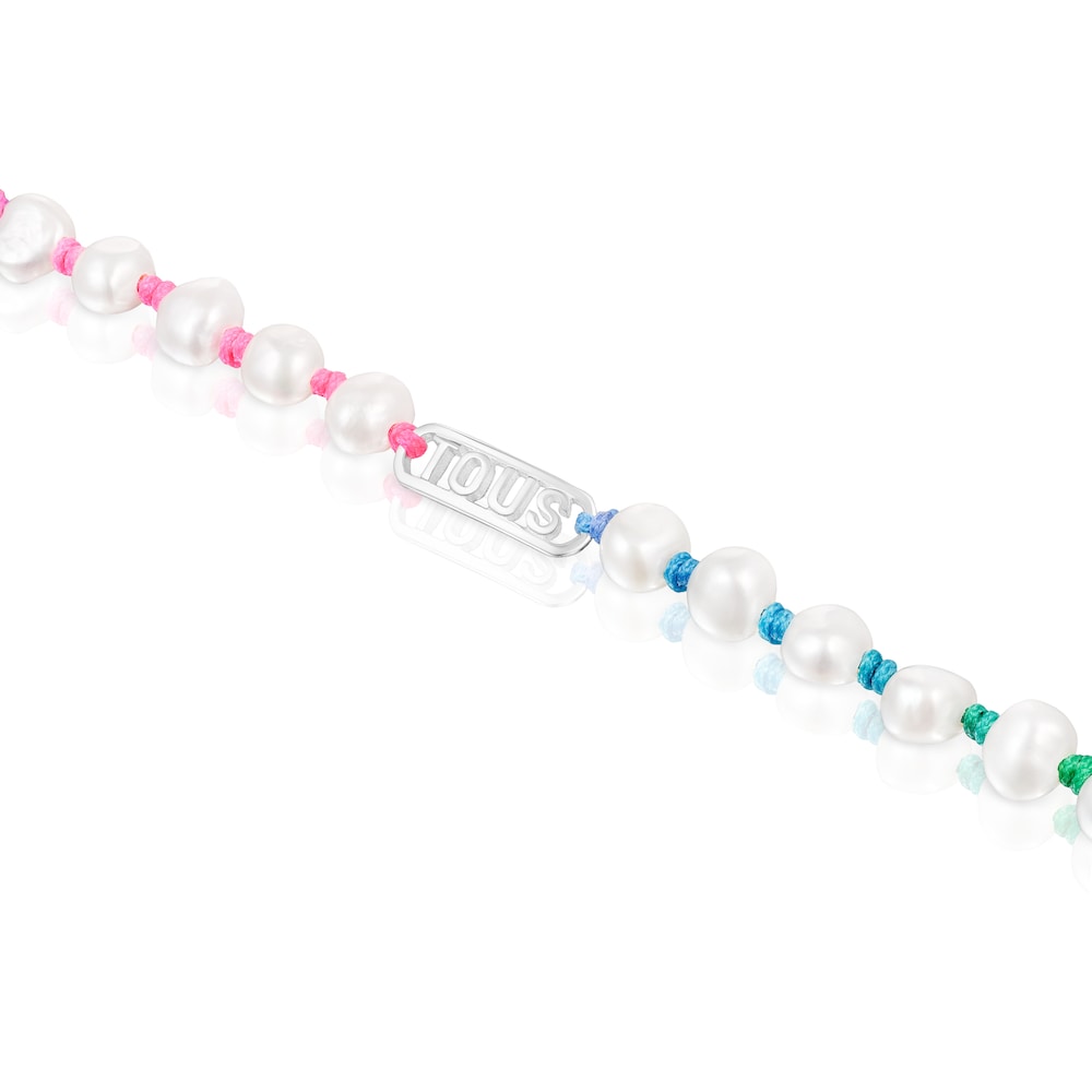 Pulsera de nylon multicolor, plata y perlas cultivadas Logo image number 2