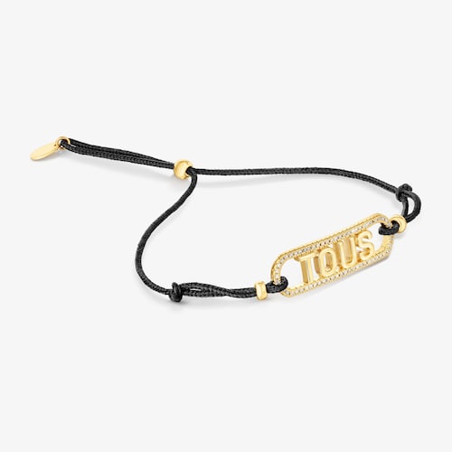 Pulsera de nylon negro, plata con ba&ntilde;o de oro 18 kt sobre plata y diamantes Logo