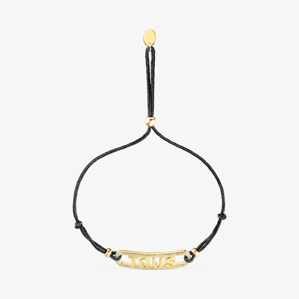 Pulseira em nylon preto, prata vermeil e diamantes Logo