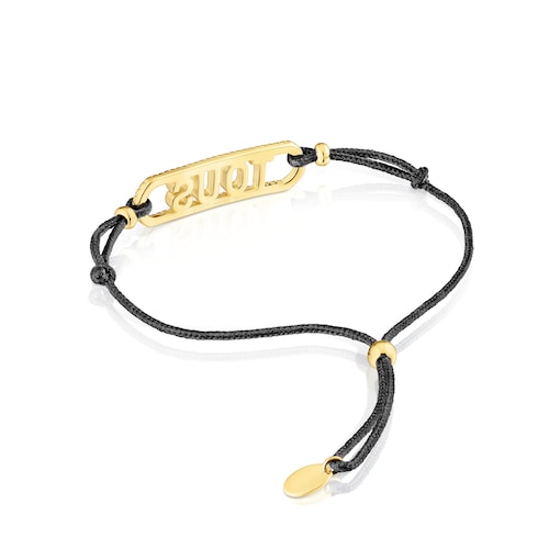 Pulsera de nylon negro, plata con baño de oro 18 kt sobre plata y diamantes Logo