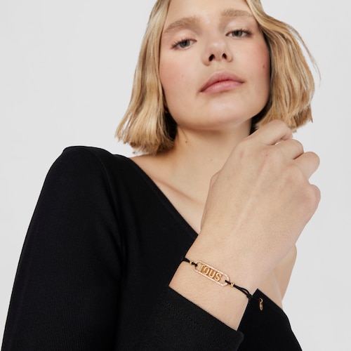 Pulsera de nylon negro, plata con baño de oro 18 kt sobre plata y diamantes Logo