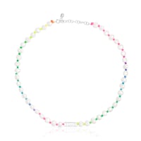Multicolored nylon Necklace with silver and cultured pearls Logo