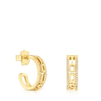 Pendientes aro con baño de oro 18 kt sobre plata y diamantes Logo