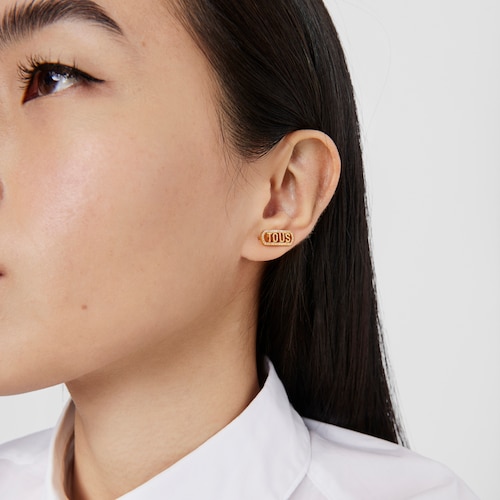 Pendientes trepadores con baño de oro 18 kt sobre plata y diamantes Logo