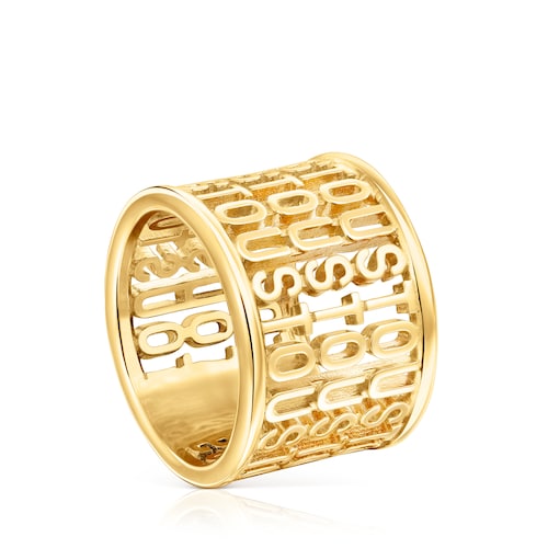 Anillo ancho de plata vermeil Logo