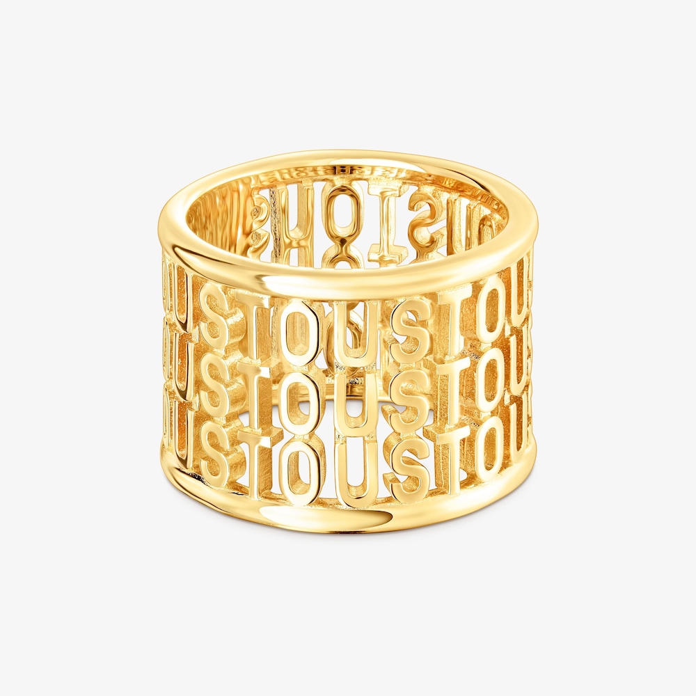 Anillo ancho con ba&ntilde;o de oro 18 kt sobre plata Logo