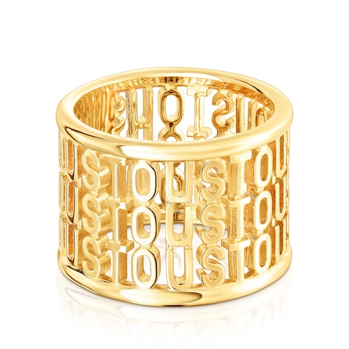 Anillo ancho de plata vermeil Logo