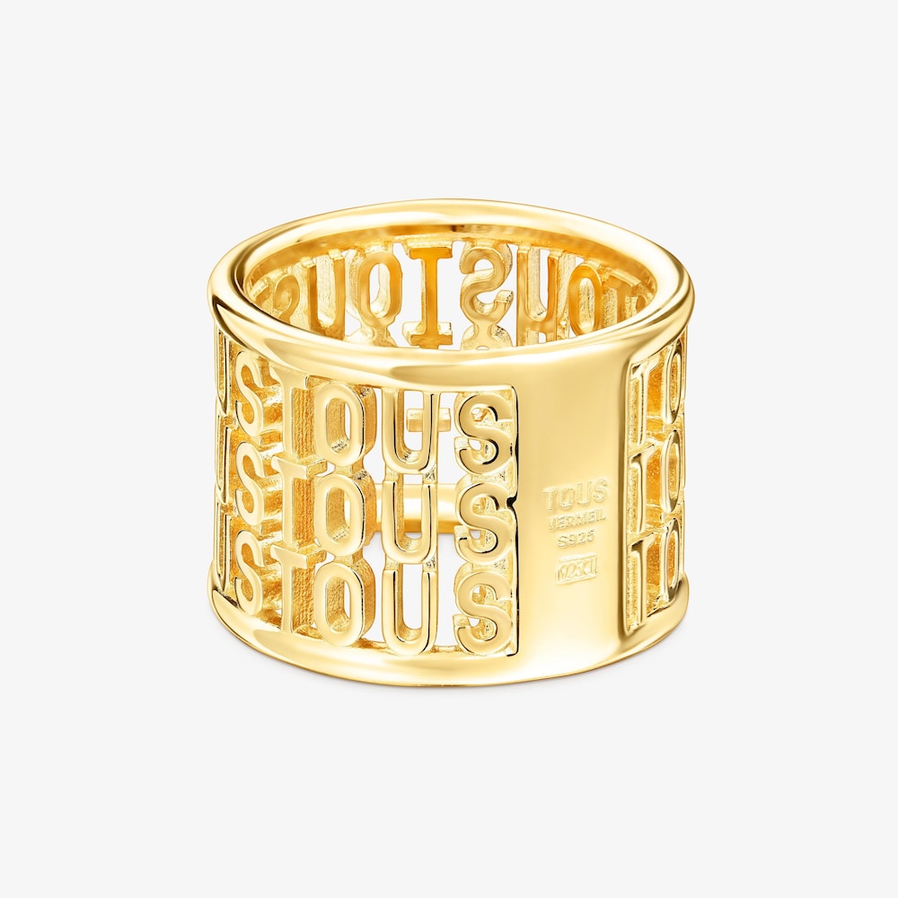 Anillo ancho con ba&ntilde;o de oro 18 kt sobre plata Logo