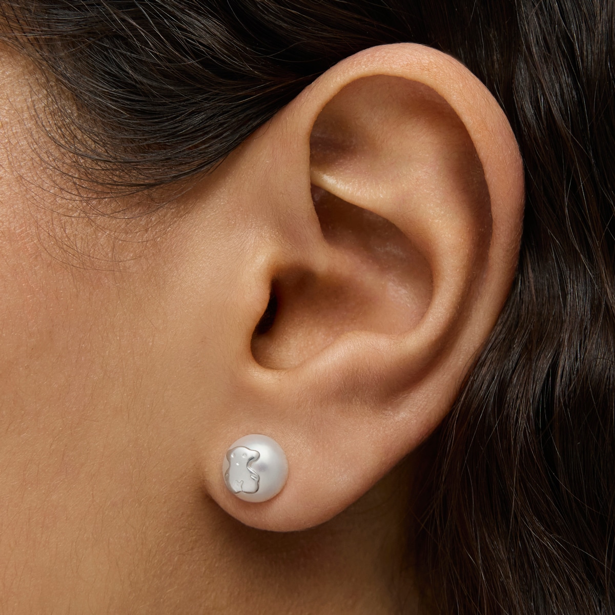 Silver TOUS Bear Earrings with Pearl
