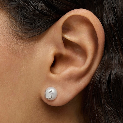 Silver TOUS Bear Earrings with Pearl