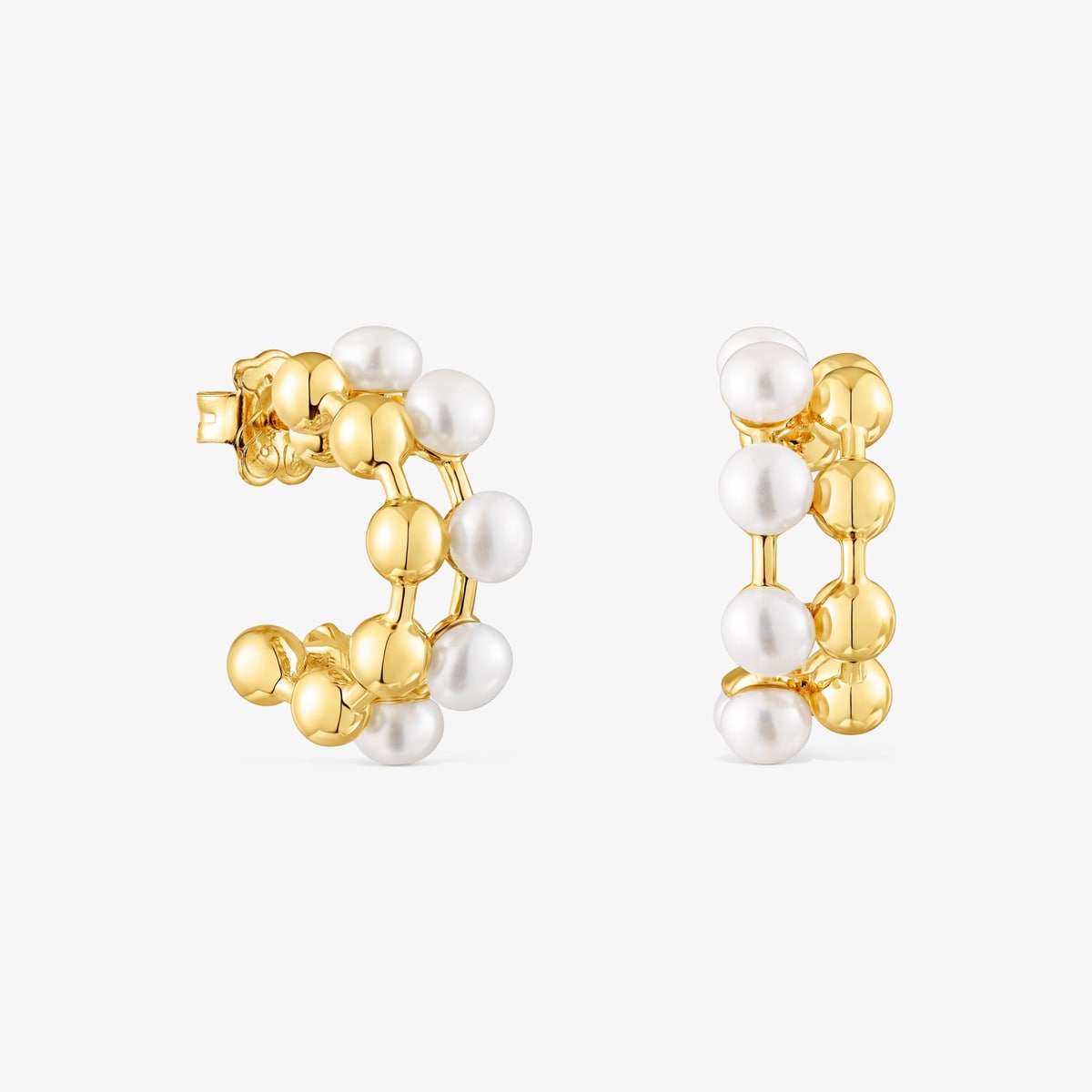 Tous - Pendientes Dobles Con Baño De Oro 18 Kt Sobre Plata Y Perlas Cultivadas Gloss - Blanco