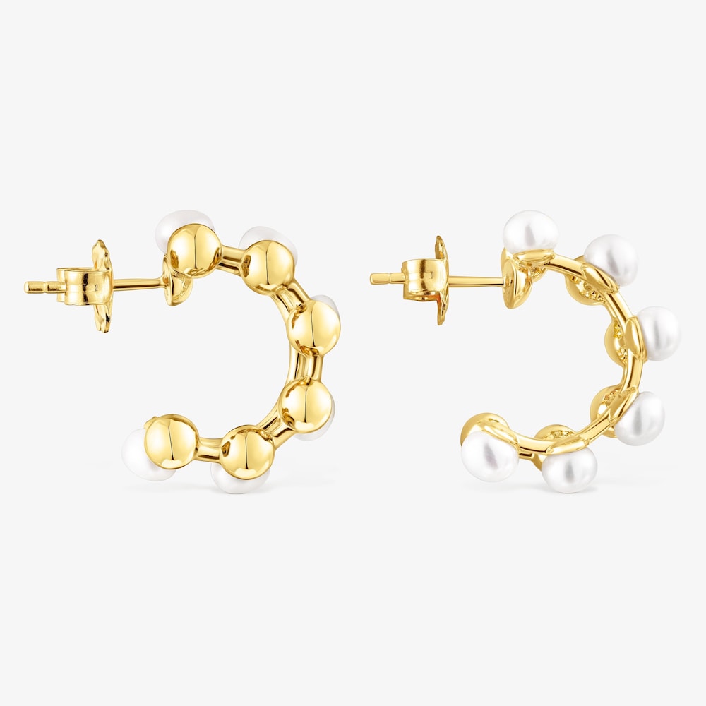 Podw&oacute;jne kolczyki Gloss wykonane ze srebra vermeil z perłami hodowlanymi