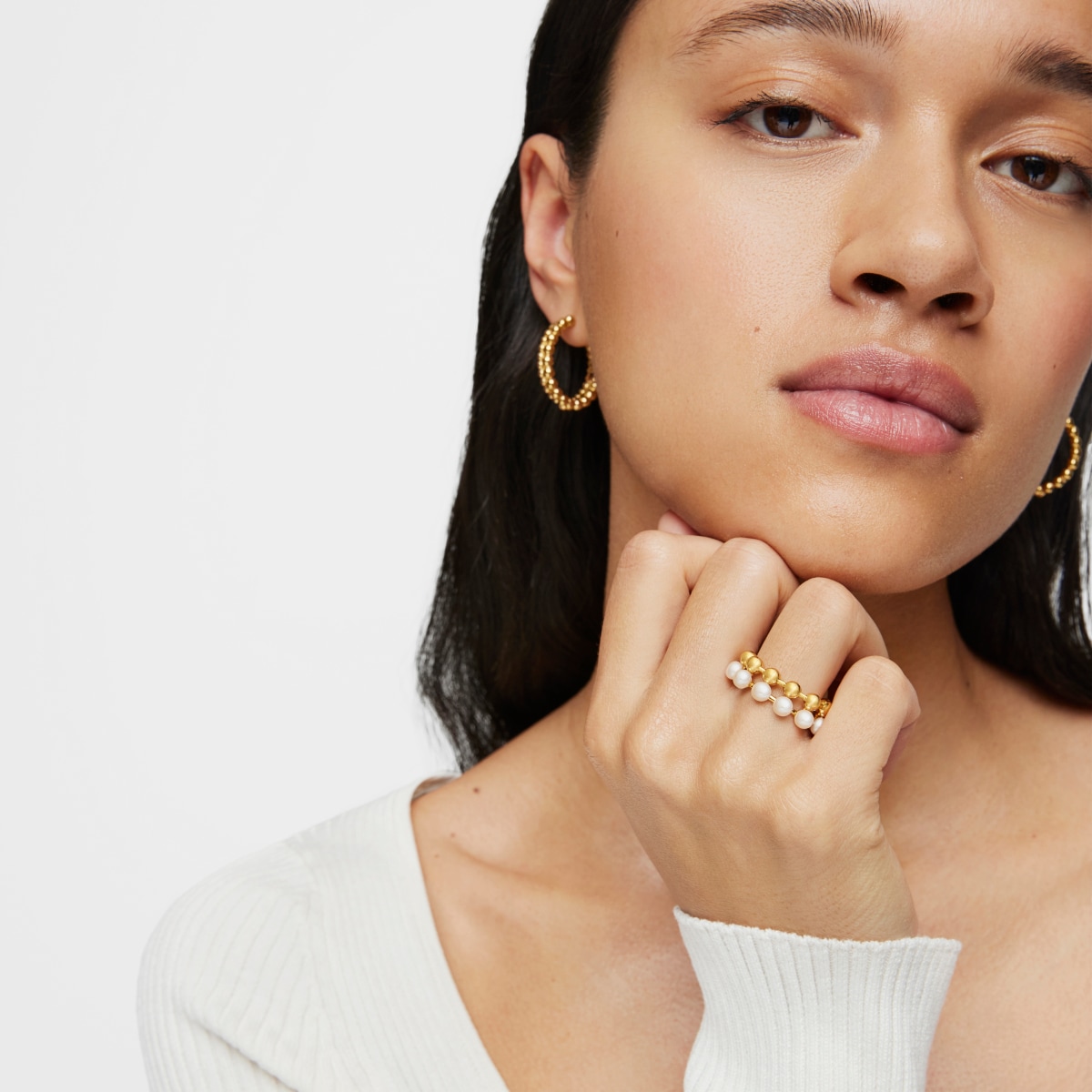 Silver vermeil Gloss Double earcuff with cultured pearls