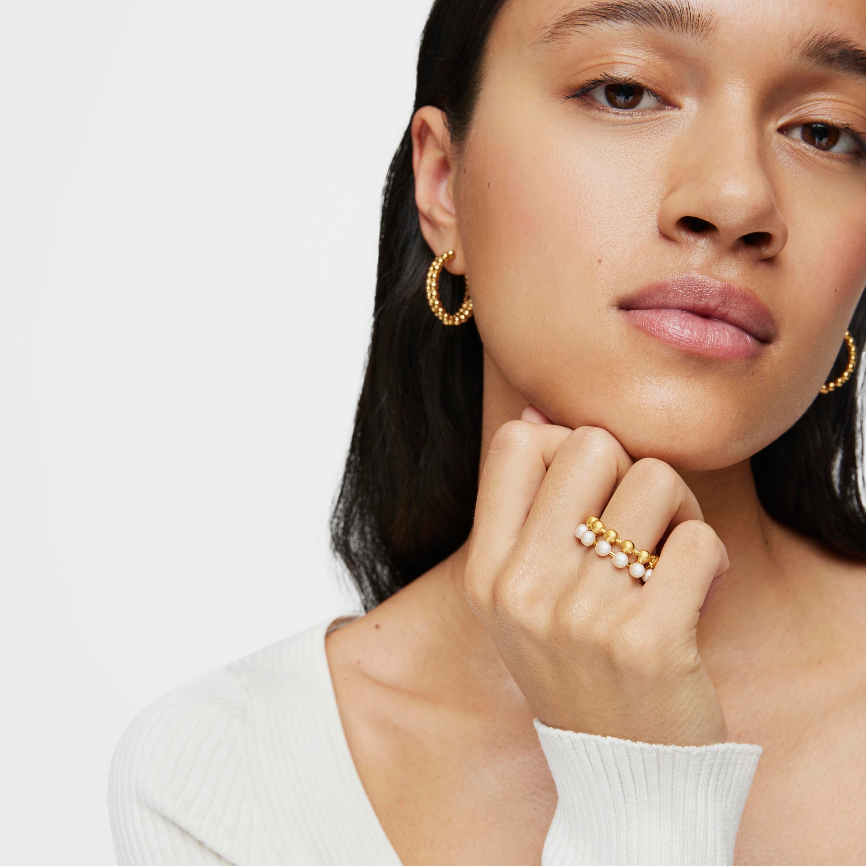 Silver vermeil Gloss Double earcuff with cultured pearls