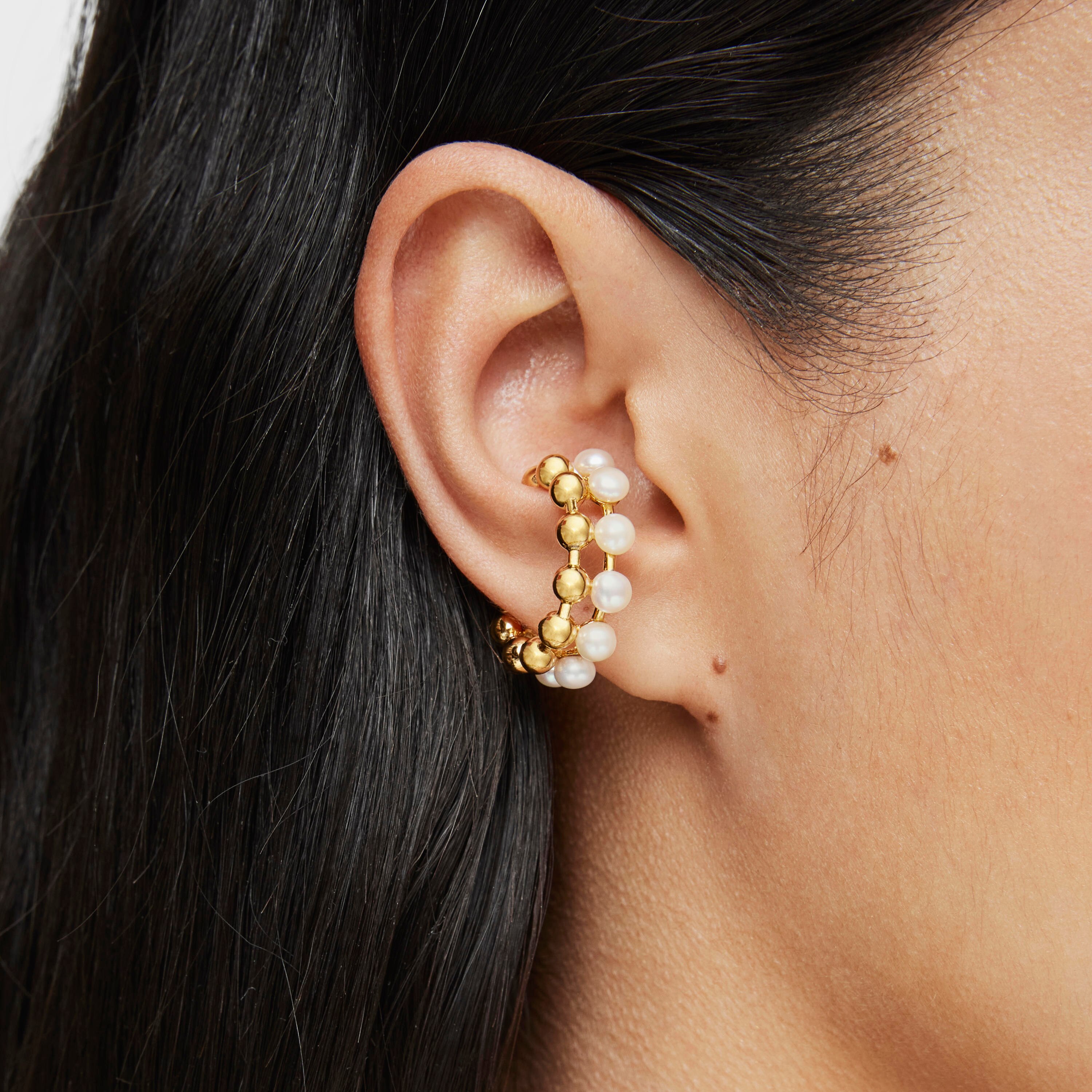 Silver vermeil Gloss Double earcuff with cultured pearls