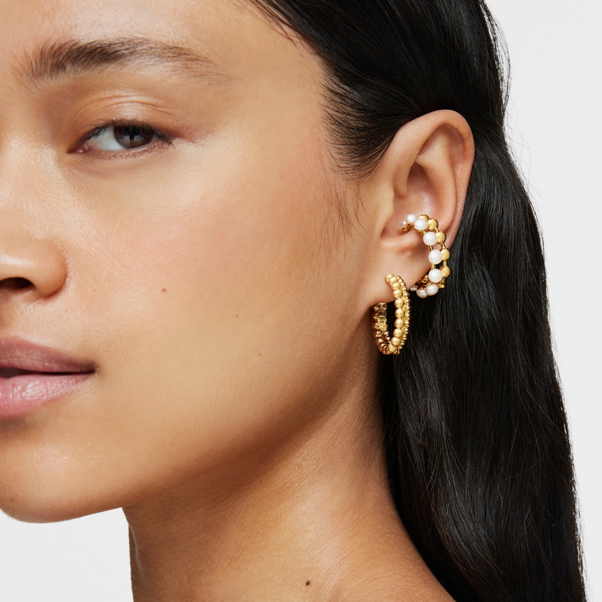 Silver vermeil Gloss Double earcuff with cultured pearls