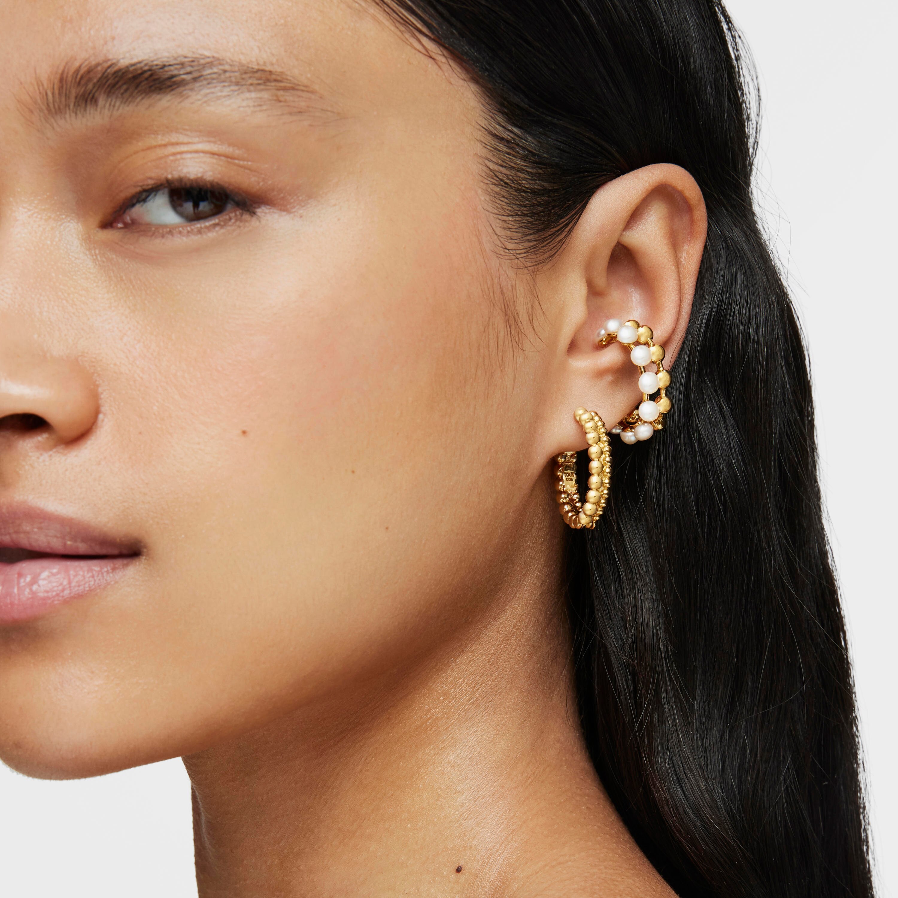 Silver vermeil Gloss Double earcuff with cultured pearls