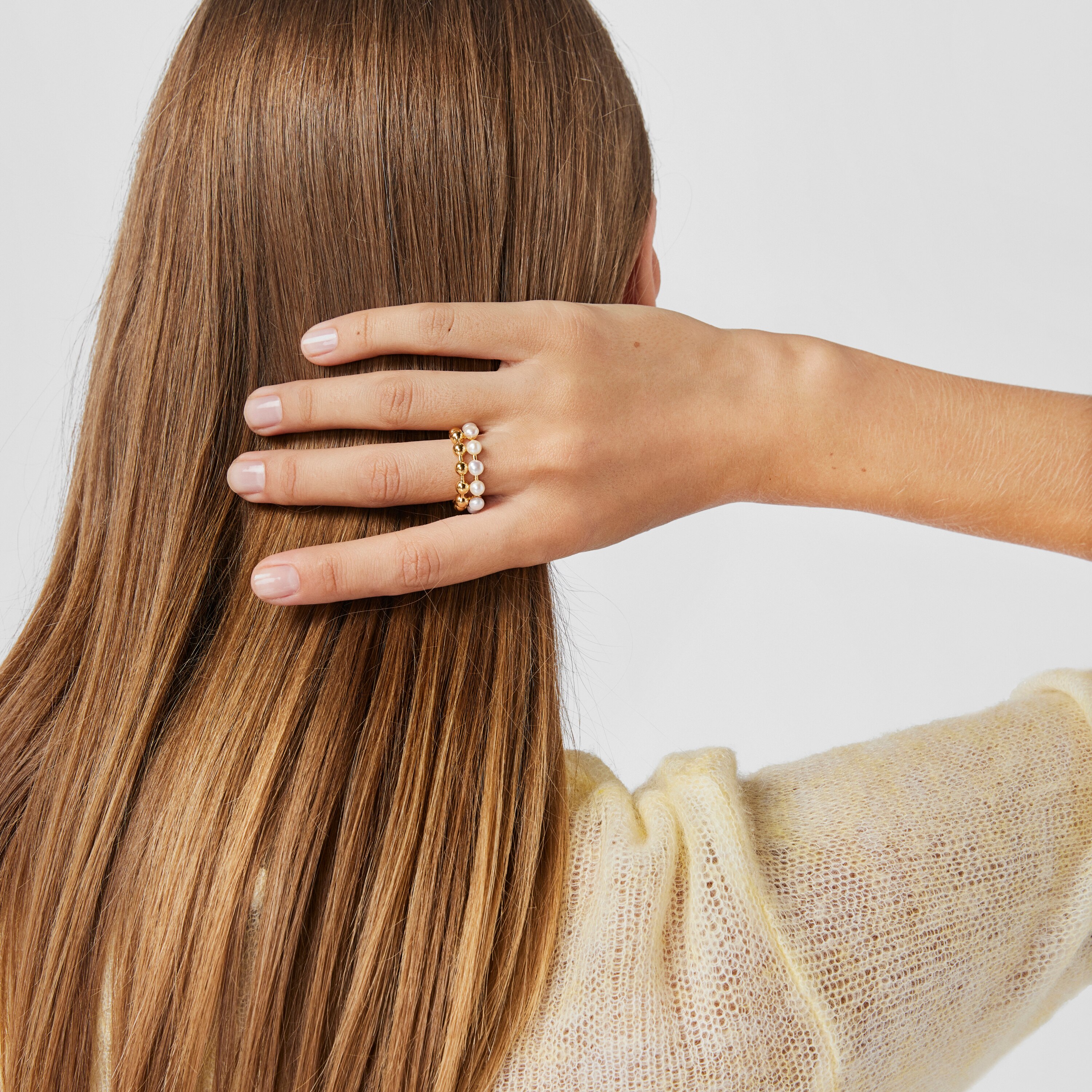 Silver vermeil Gloss Double earcuff with cultured pearls