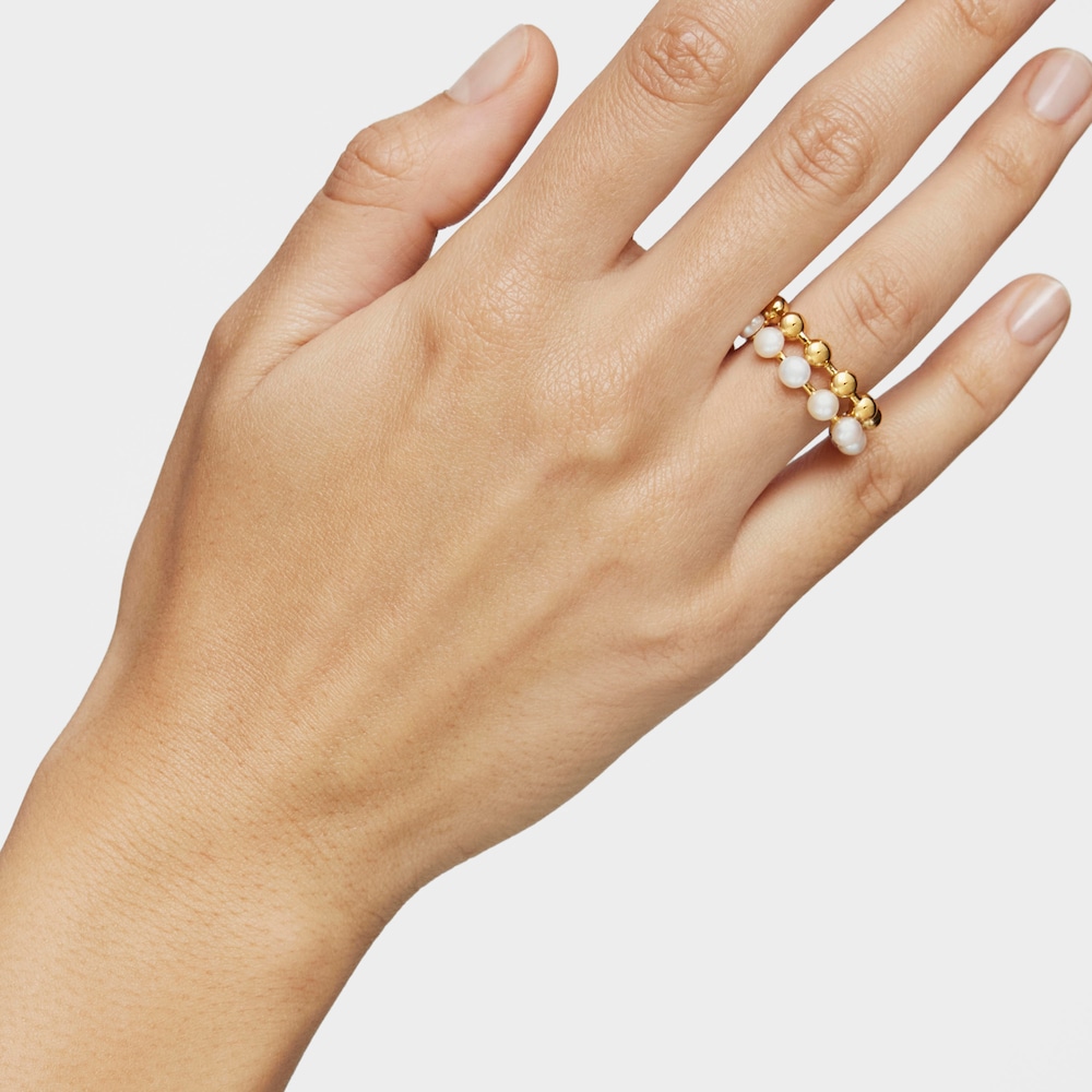 Silver vermeil Gloss Double earcuff with cultured pearls