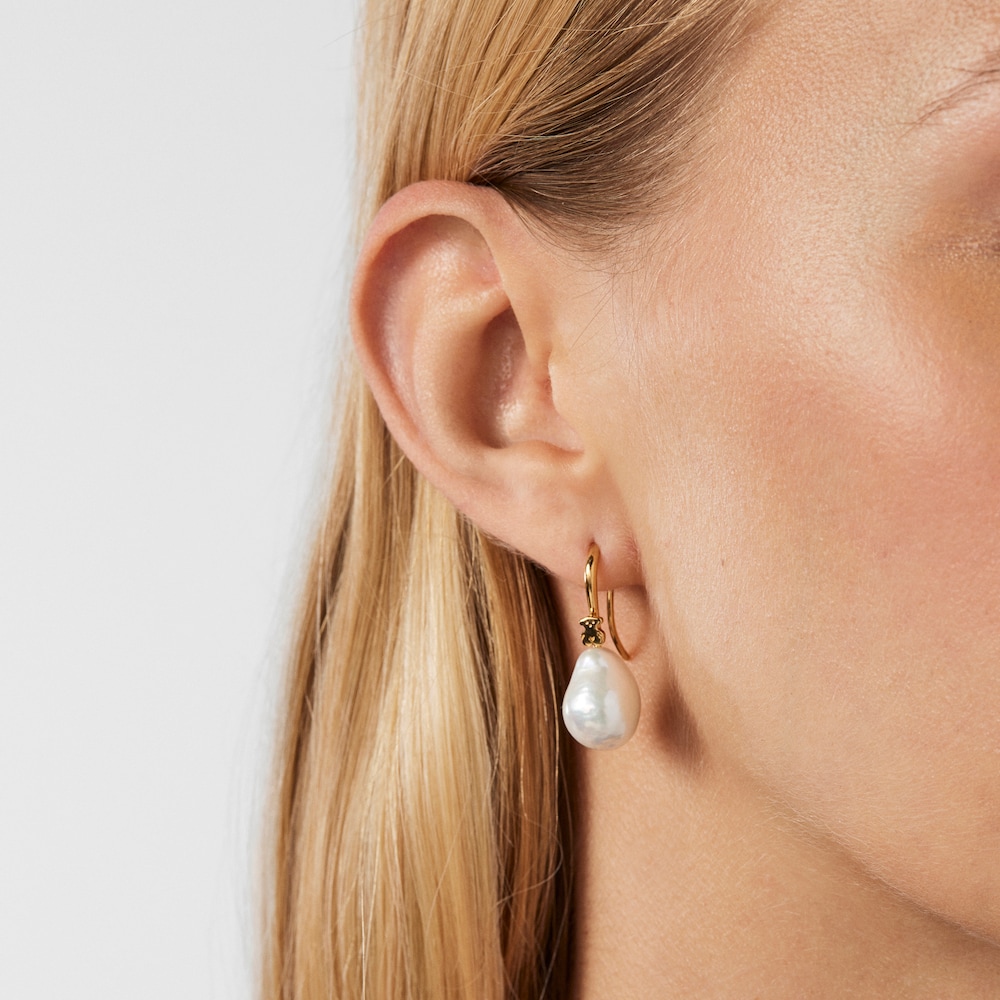 Pendientes gota con baño de oro 18 kt sobre plata y perla Gloss image number 6