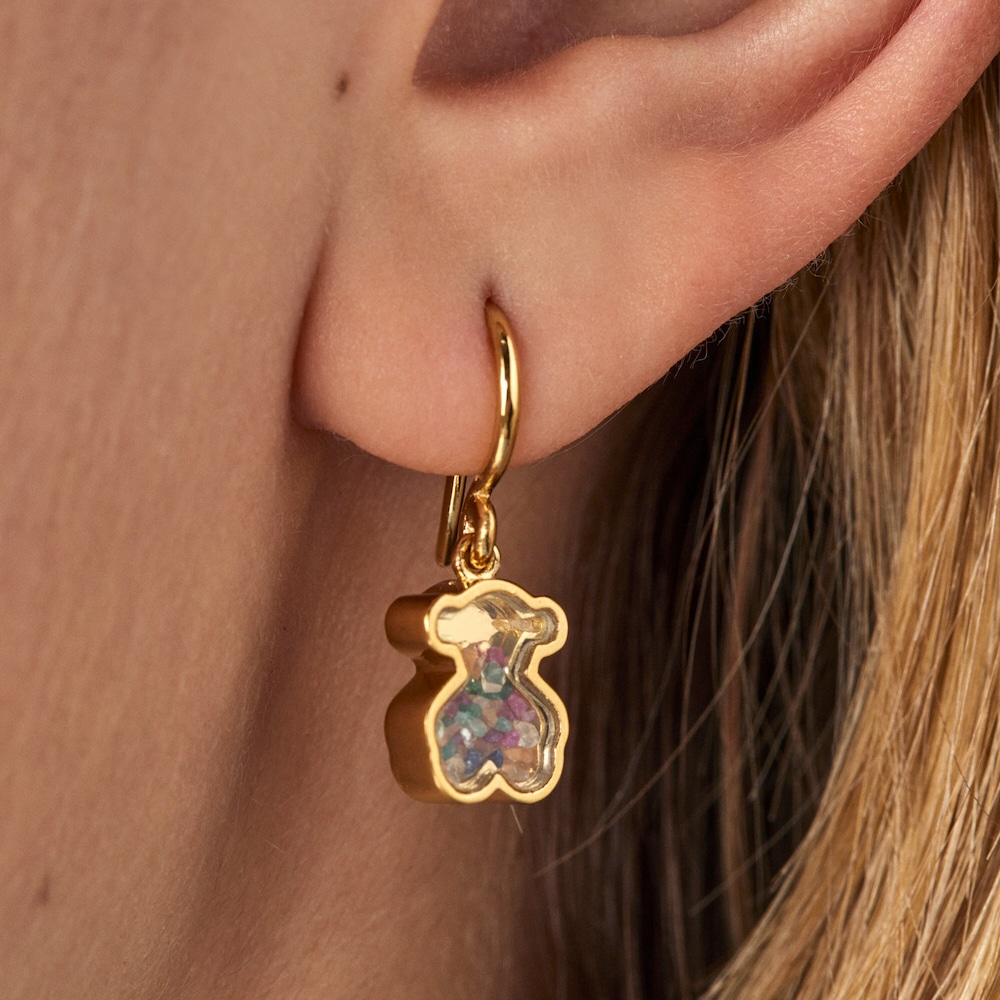 Pendientes con ba&ntilde;o de oro 18 kt sobre plata y gemas Areia