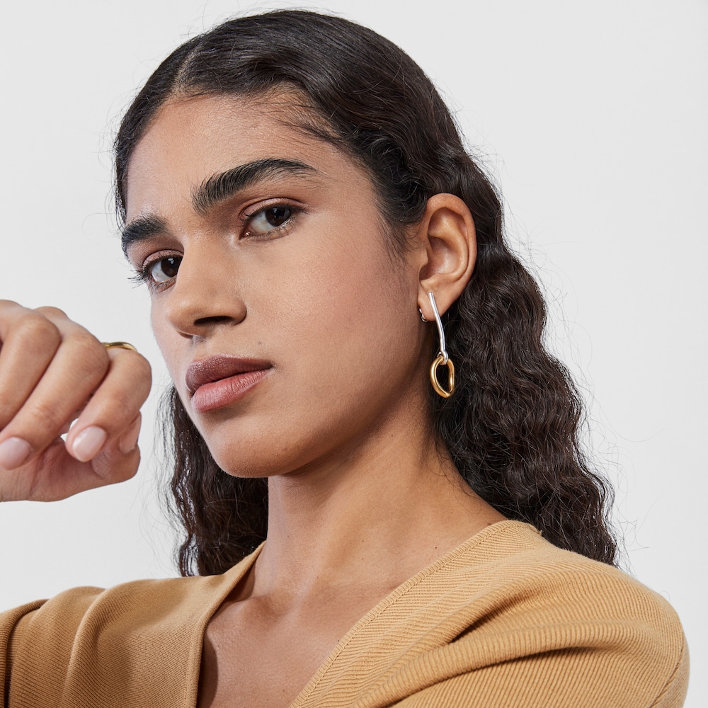 Pendientes bicolor con anilla con ba&ntilde;o de oro 18 kt sobre plata TOUS Hav
