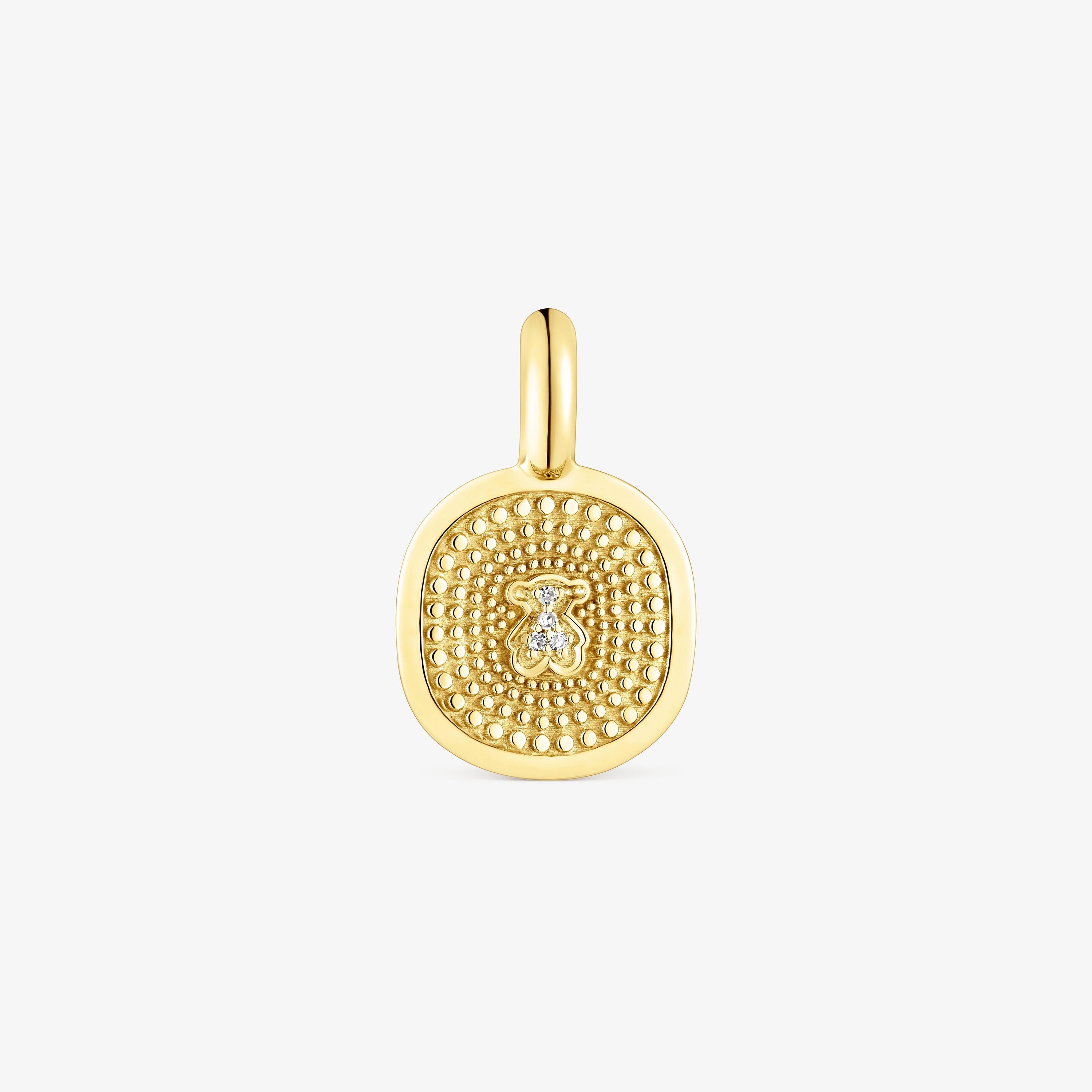 18K solid gold Oursin Pendant with 0.01ct diamonds