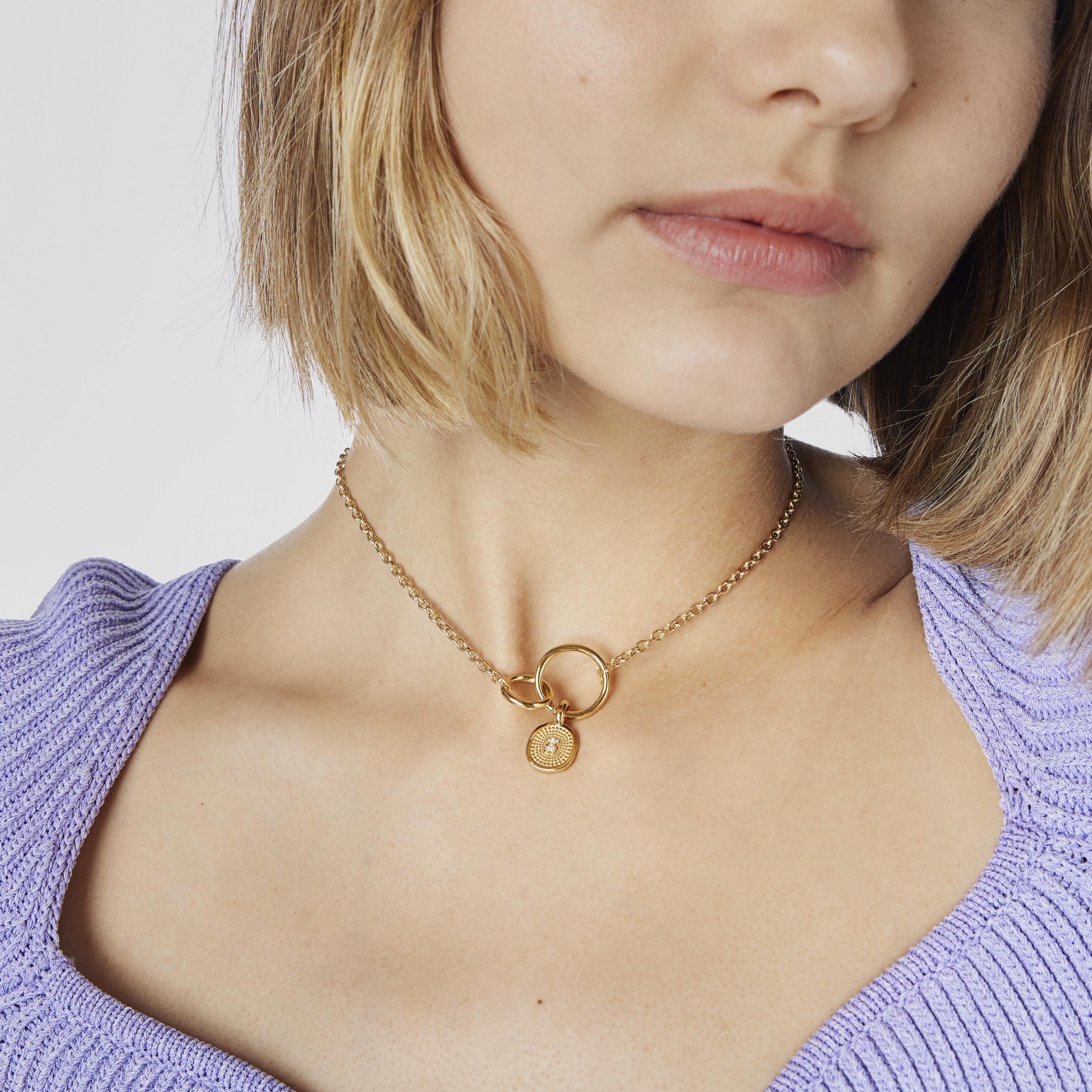 18K solid gold Oursin Pendant with 0.01ct diamonds