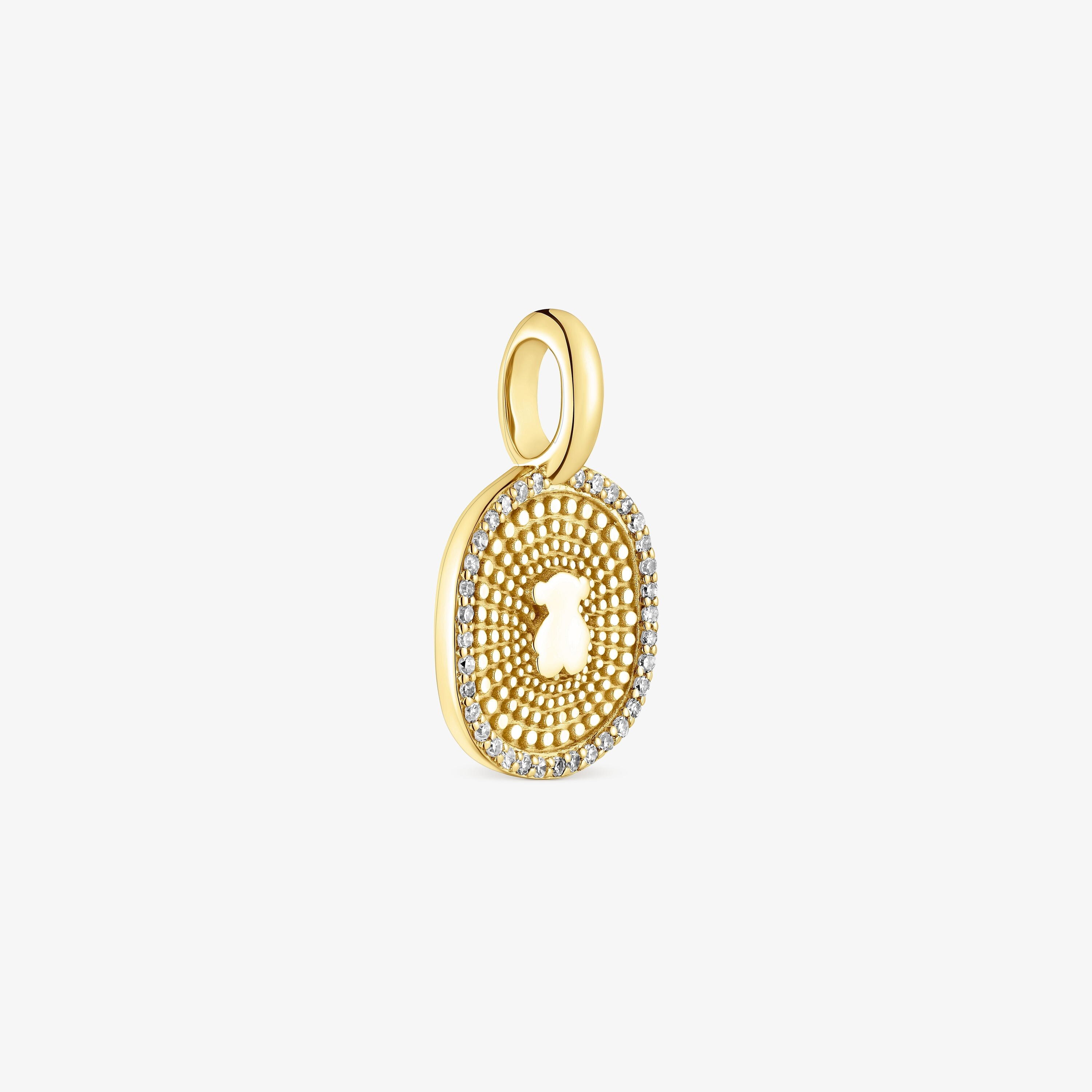 18K solid gold Oursin Pendant with 0.09ct diamonds