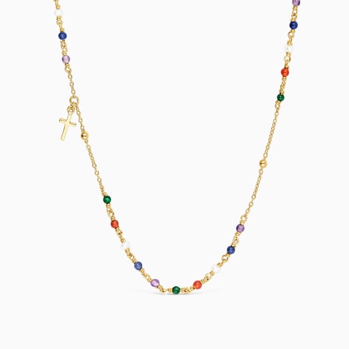 Collar rosario con ba&ntilde;o de oro 18 kt sobre plata y gemas y motivo cruz Tamara Falc&oacute; X TOUS