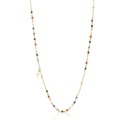 Collar rosario con baño de oro 18 kt sobre plata y gemas y motivo cruz Tamara Falcó X TOUS