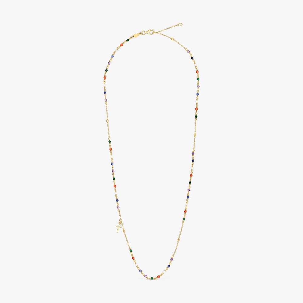 Collar rosario con ba&ntilde;o de oro 18 kt sobre plata y gemas y motivo cruz Tamara Falc&oacute; X TOUS