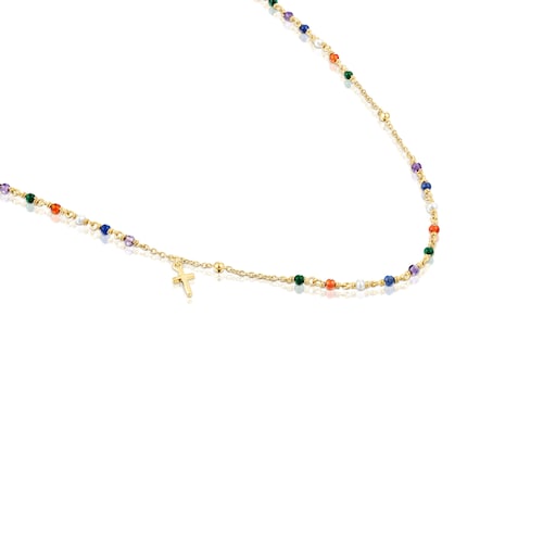 Collar rosario con baño de oro 18 kt sobre plata y gemas y motivo cruz Tamara Falcó X TOUS