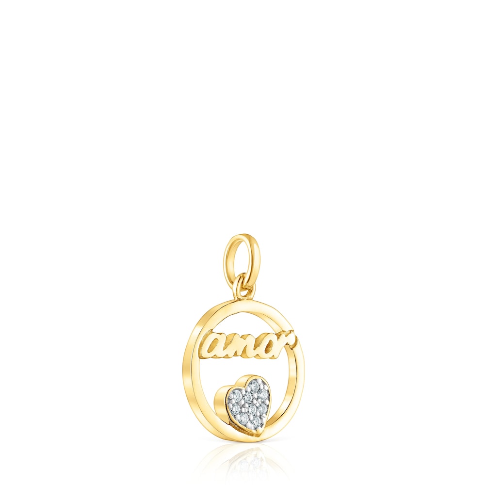 Gold Crossword Love Pendant with diamonds image number 1