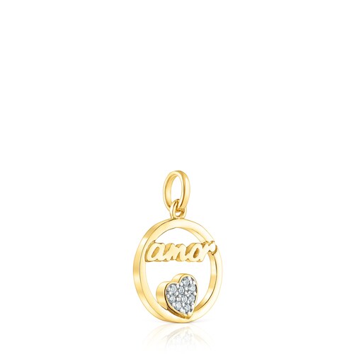 Gold Crossword Love Pendant with diamonds