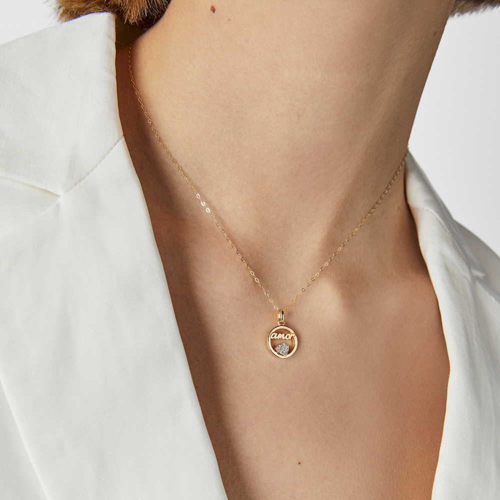 Gold Crossword Love Pendant with diamonds image number 3