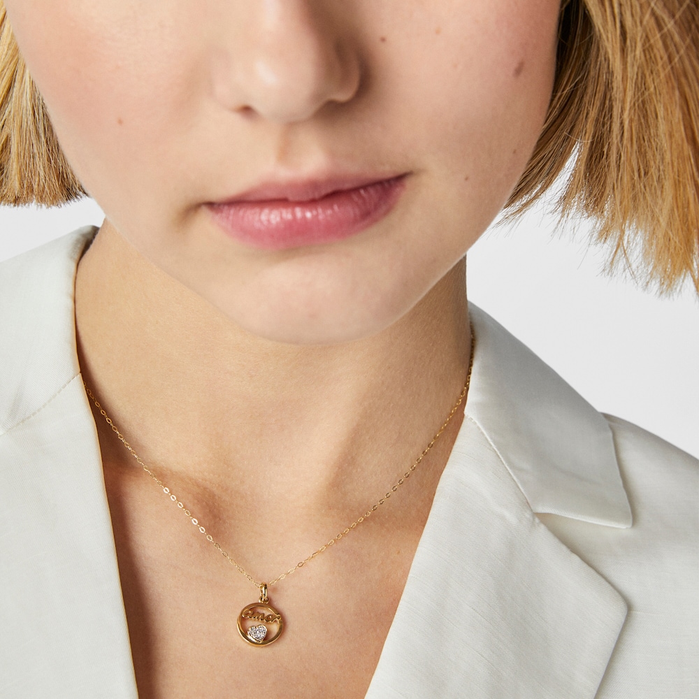 Gold Crossword Love Pendant with diamonds image number 4