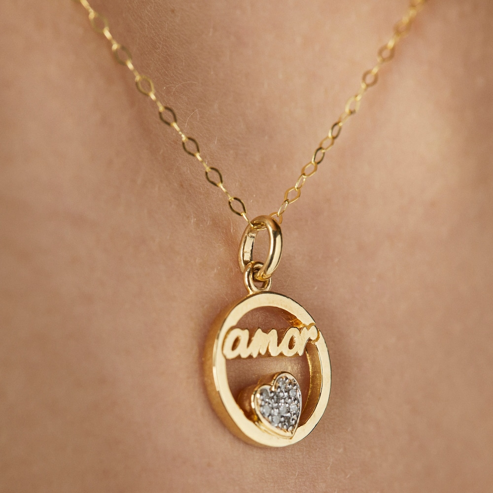 Gold Crossword Love Pendant with diamonds image number 5