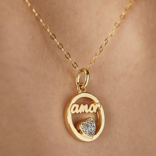 Gold Crossword Love Pendant with diamonds