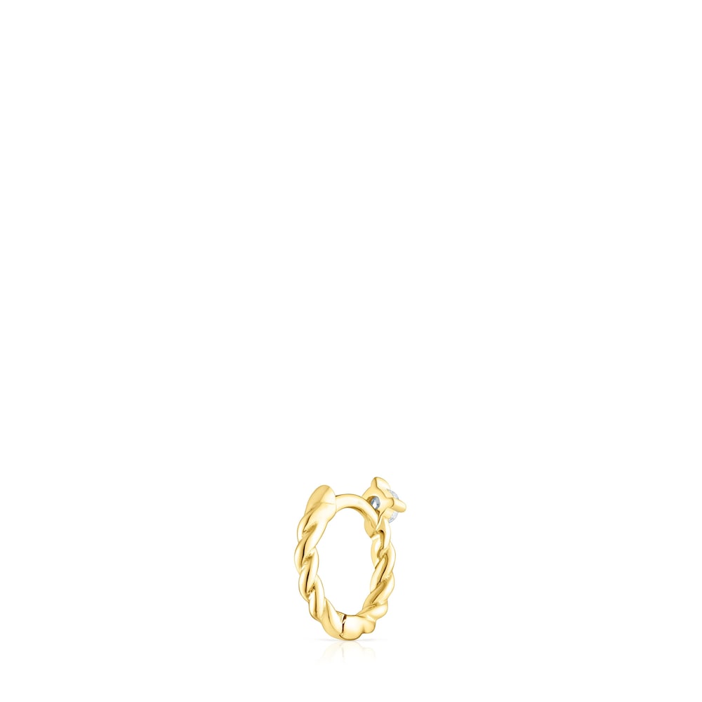 18K Solid Gold Twisted Hoop earring with diamond