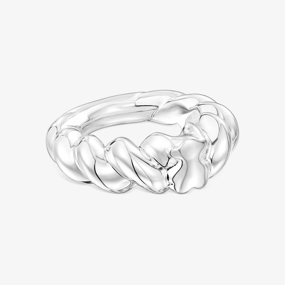Twisted braided silver ring bear motif