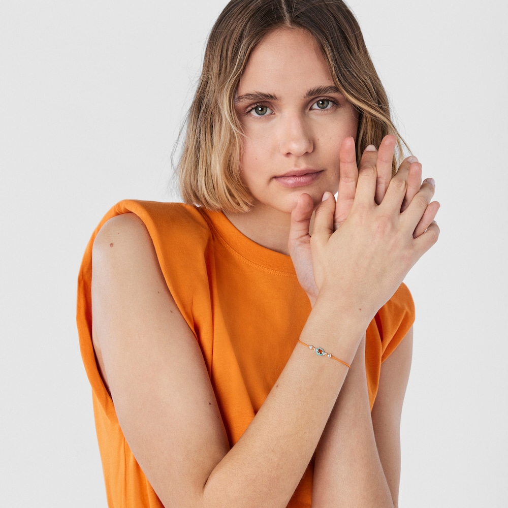 Pulsera de cord&oacute;n naranja con cornalina y esmalte TOUS Vibrant Colors